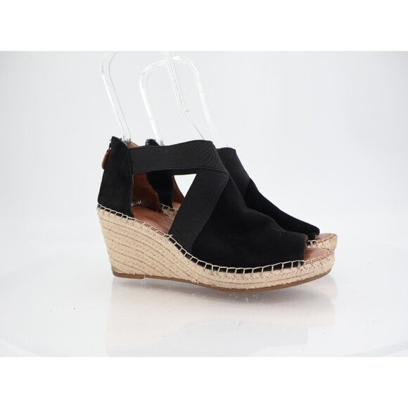 Gentle Souls Women's Colleen Sandal 8.5 Espadrille Wedge Cross Strap Black Suede - Picture 1 of 13